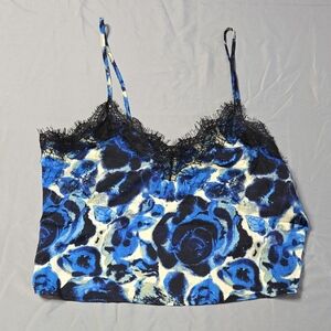 Open Edit Sz Med Blue & Black Floral Cami Top